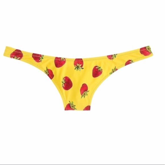 J. Crew Edie Parker Saffron Strawberry Print Bandeau High leg Bikini XXS NWT - Picture 3 of 9